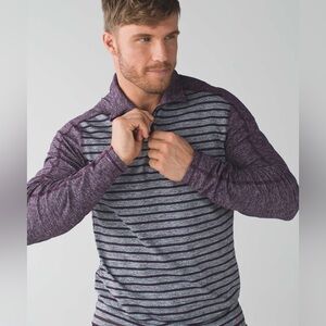 Lululemon Surge Warm 1/2 Zip Yachtie Stripe Heathered Dark Slate Deep Zinfandel